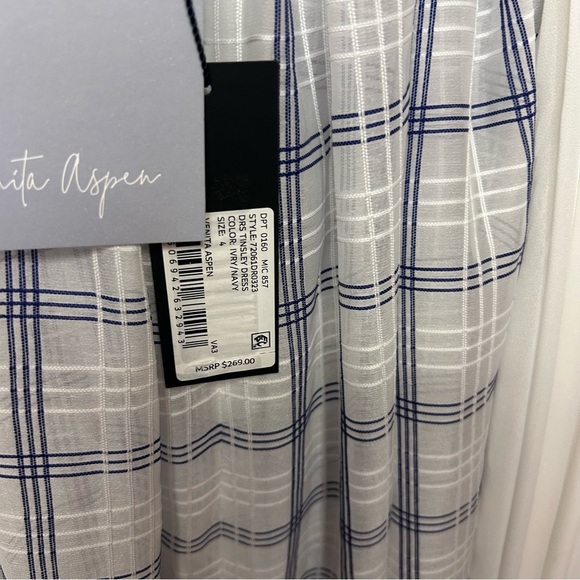 Gianni Bini x Venita Aspen Tinsley Plaid Maxi Dress Halter‎ Ivory/Navy Sz 4 NWT - Picture 6 of 13